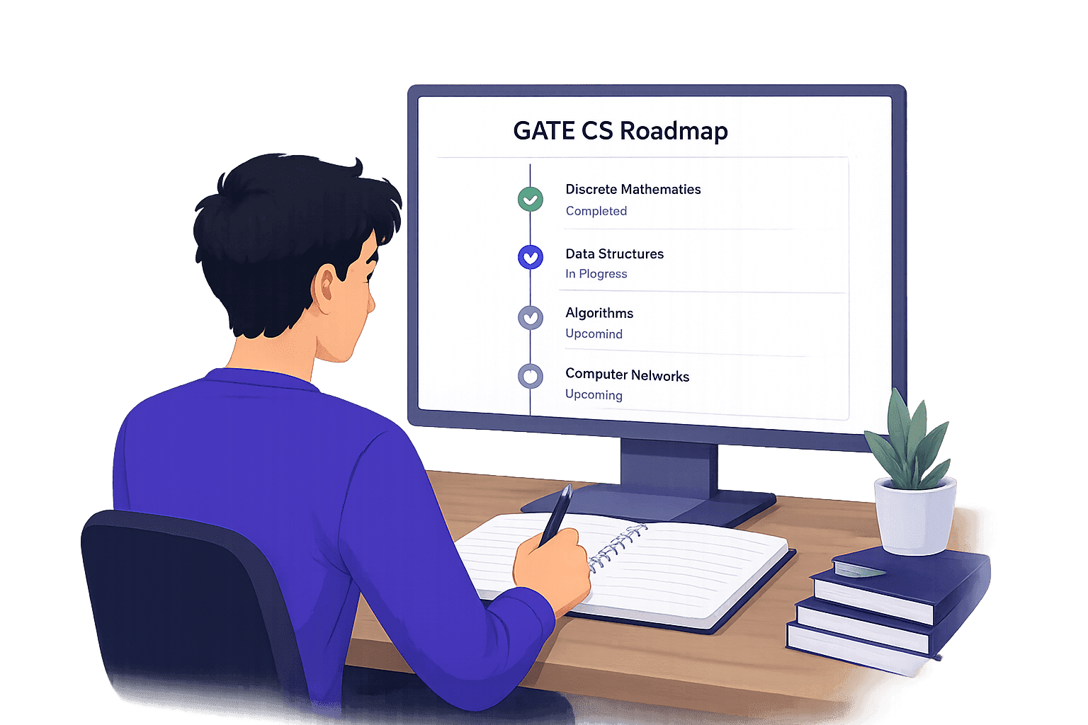 Student following a GATE CS syllabus roadmap with completed and upcoming topics