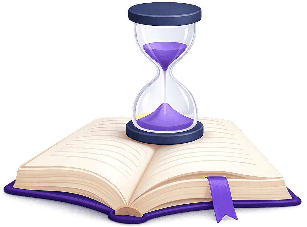 Hourglass on an open book — time slipping away on the wrong topics